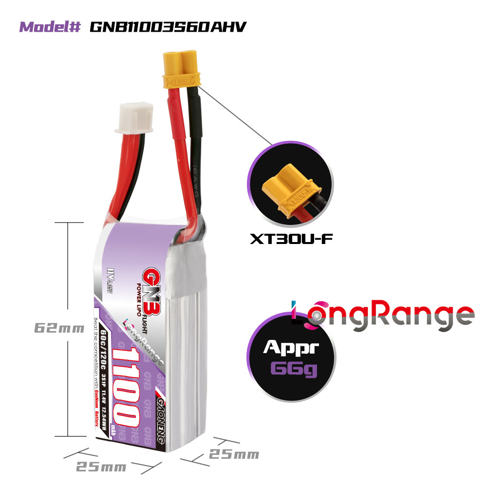 GNB 1100mAh 2S 3S 4S 6S 60C/12 - đánh giá và giá Drone Battery Lipo